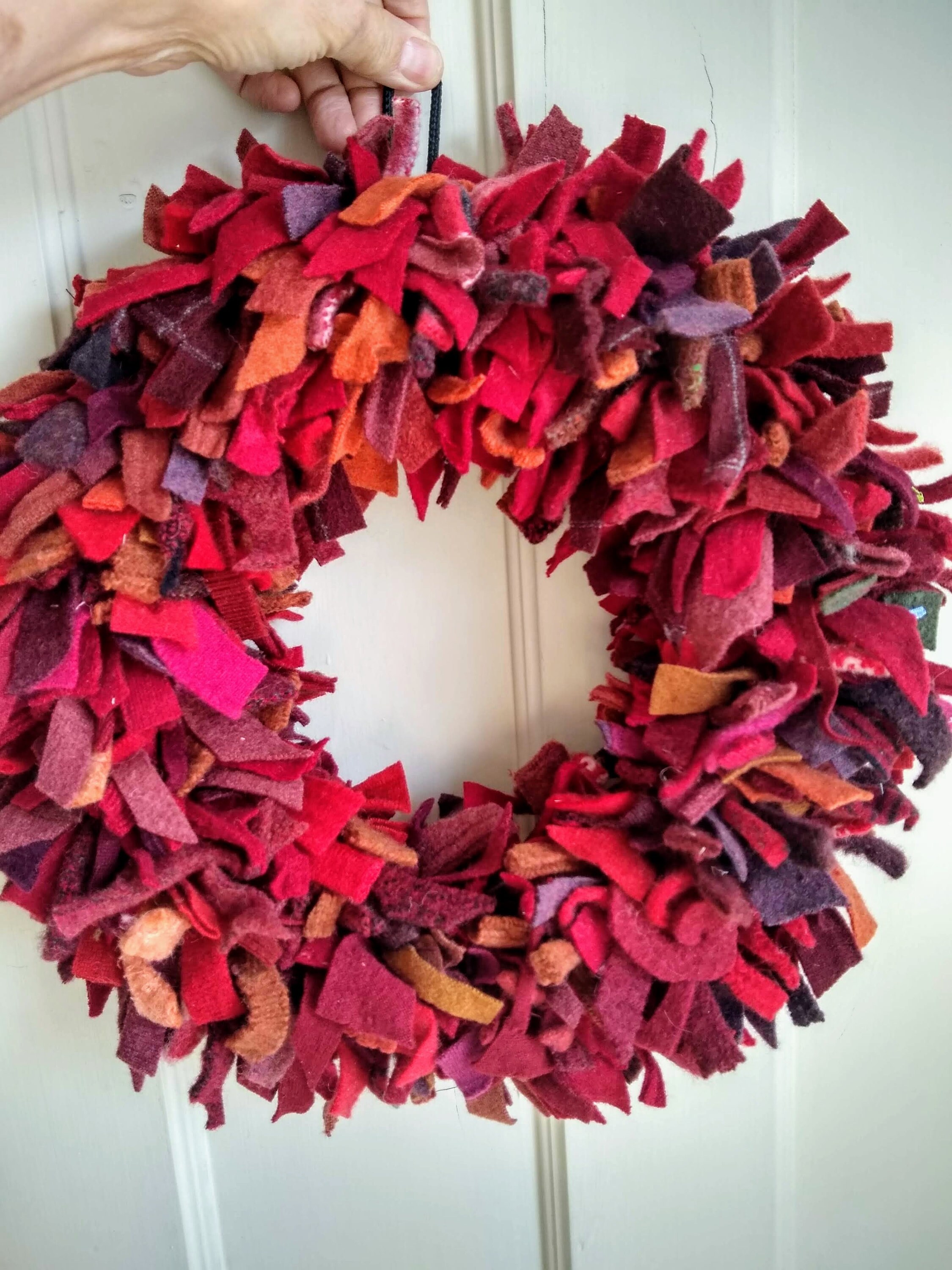 Wreath shades of Red Rag Wool Wreath Recycled Felted Wool Etsy