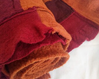 Merino Wool Scarf, One of a Kind Felted wool patchwork scarf, Long scarf, oranges, reds, wine colors, Unisex