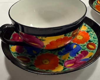 Vintage Czech Phoenix China Moravian Art Tea Set, 12 Piece Hand Painted Czechoslovakia Art Deco Floral Teapot Sugar Service, Boho Decor