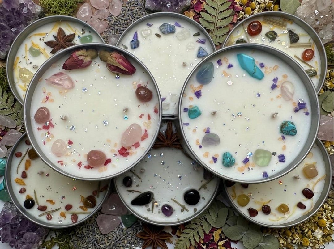 Intention Candle With Crystals | Manifestation Soy Wax | Healing Herbs ...