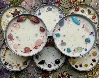 Intention Candle with Crystals | Manifestation Soy Wax | Healing Herbs & Essential Oil | Choose Your Intention