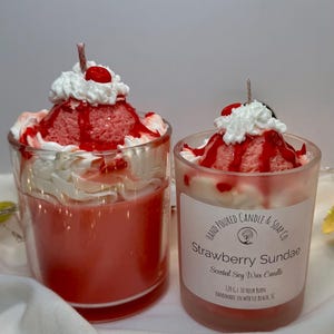 Strawberry Sundae Soy Wax Candle: Dessert Scented with Vanilla & Eco Glitter