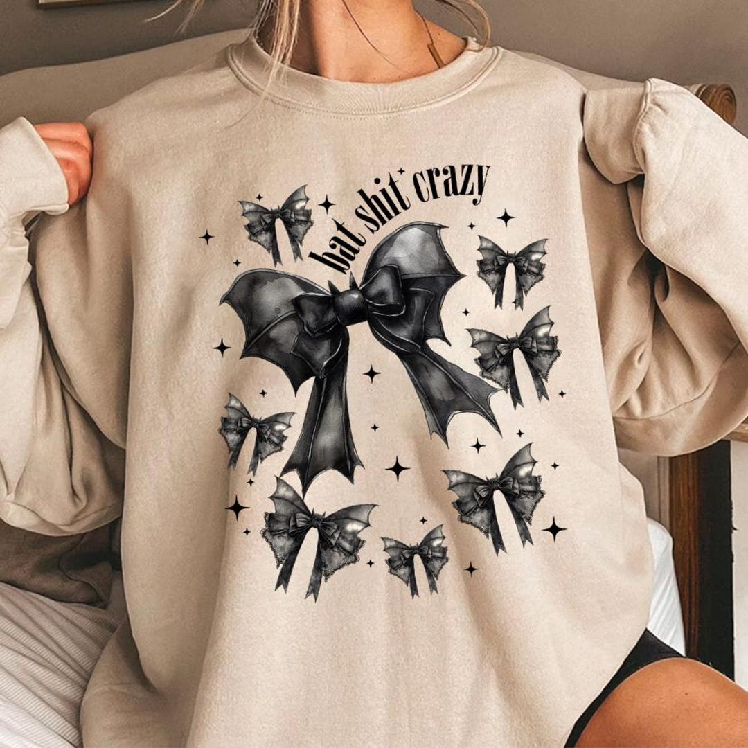 Bat Sh*t Crazy Gothic Coquette Bow PNG, Retro Halloween Black Bat Png ...