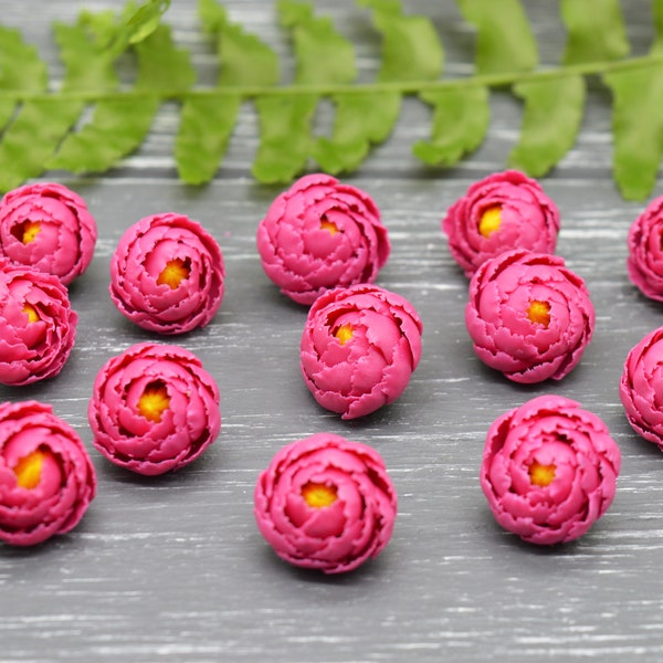 Handmade Polymer Clay Peony Flower Beads, Jewelry Making Supplies