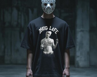 Tupac &quot;Thug Life&quot; Black / White T-Shirt – Hip-Hop Streetwear | Regular & Oversized Unisex Fit 2Pac, Makaveli, Rap Wear