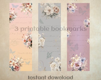 Printable flower bookmark-instant download-digital bookmark-perfect gift  for bookworms-vintage bookmarks for booklovers-romantic present