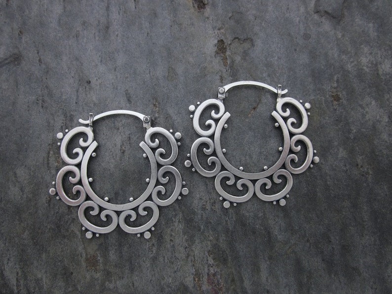 Large Ornate Tribal Hoops image 1