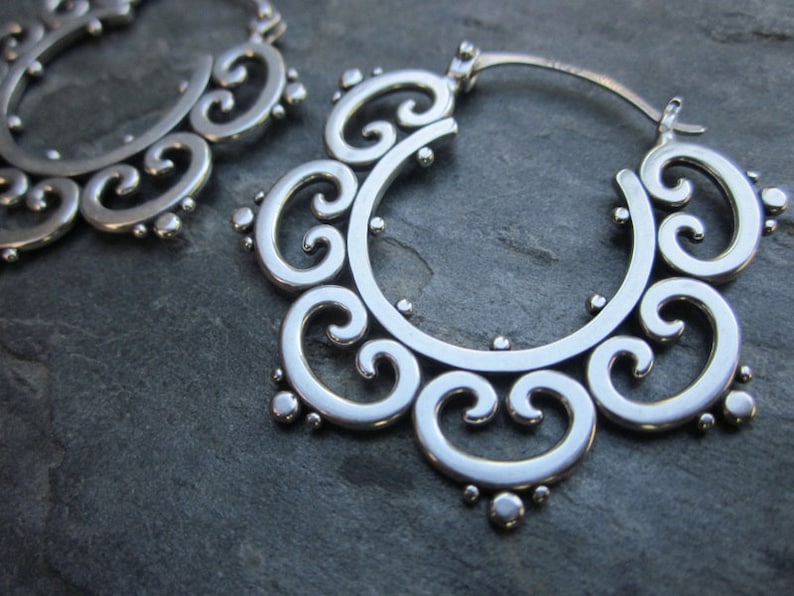 Large Ornate Tribal Hoops image 2