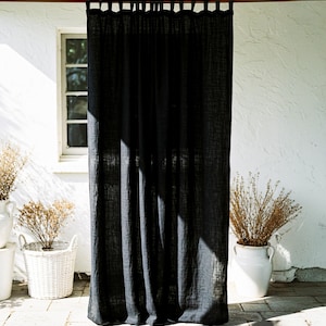 Black Muslin Curtain: Boho Cotton Window Panel, Lightweight Drape (Single Panel)