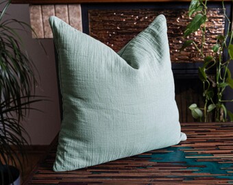 Mint Green Linen Pillow 100 Cotton Mint Pillow Case Muslin Boho - Main Image