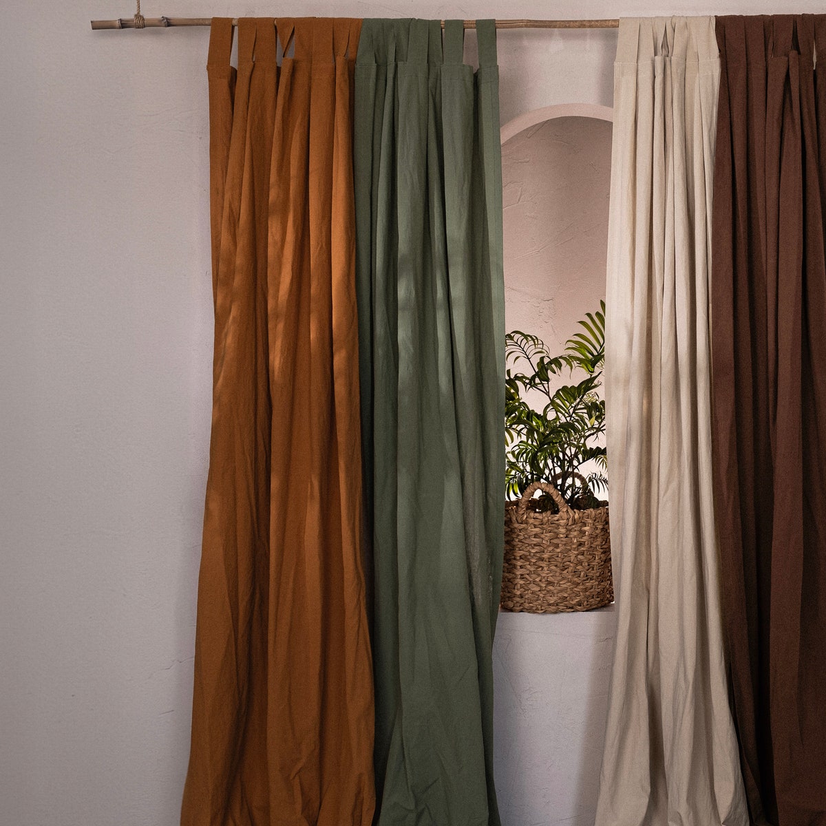 Boho Cotton Curtain: Terracotta/Rust, 55x72, Tap Top