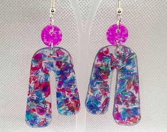 Fatti a mano - Orecchini pendenti con glitter rosa shocking e multicolore