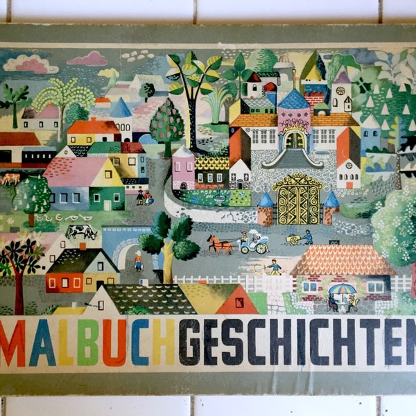 1949 RARE German Children's Coloring Book "Malbuch Geschichten" Vintage Hardcover