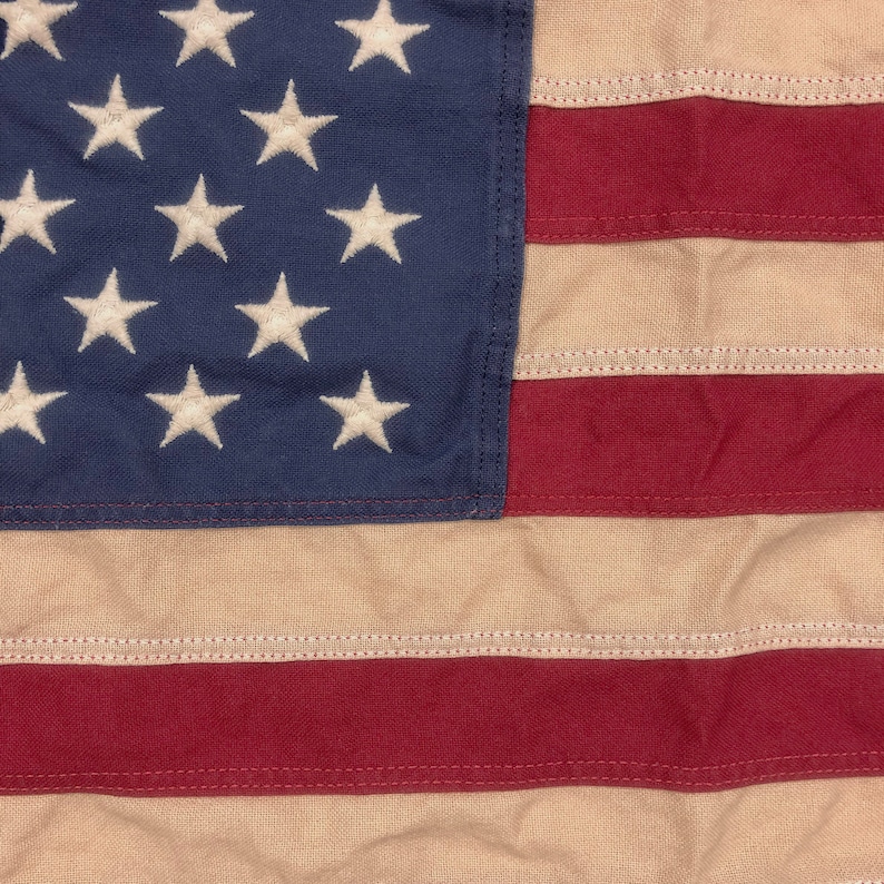 Embroidered Cotton American Flag with Vintage Style Overdye image 3