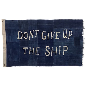 Large Patchwork Flag, Vintage Indigo, Don't Give Up the Ship, 100% Cotton