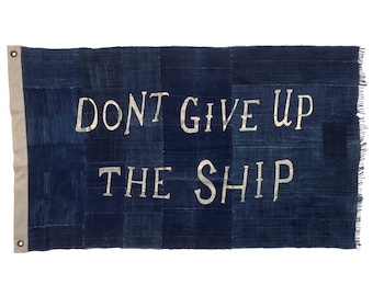 Large Patchwork Flag, Vintage Indigo, Don't Give Up the Ship, 100% Cotton