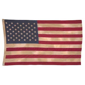 Embroidered Cotton American Flag with Vintage Style Overdye, Made in USA