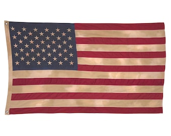 Embroidered Cotton American Flag with Vintage Style Overdye, Made in USA