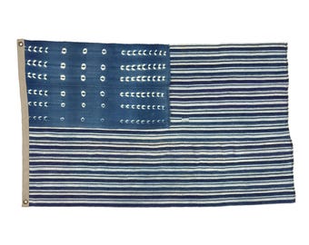 Shibori Indigo Flag made from Vintage Cotton Mudcloth