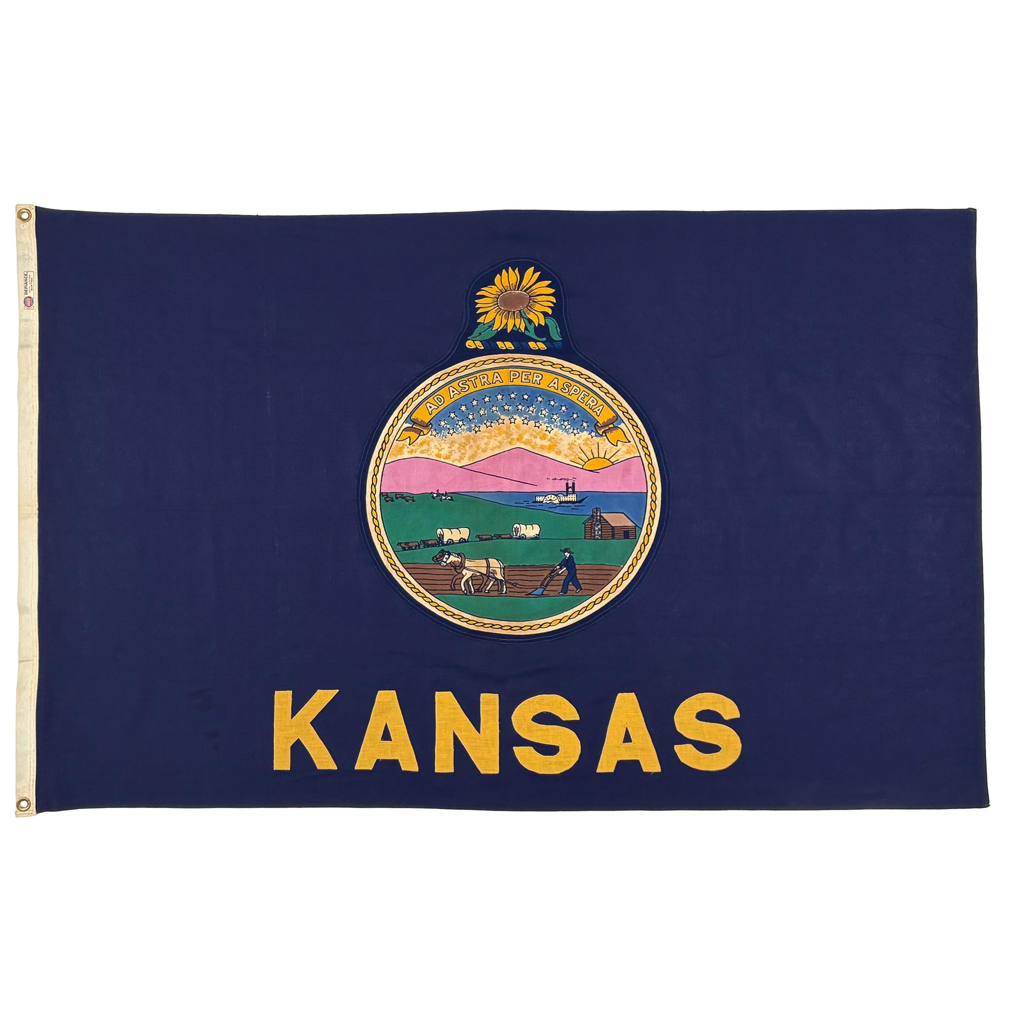 Vintage Cotton State Flag of Kansas with Sewn Lettering