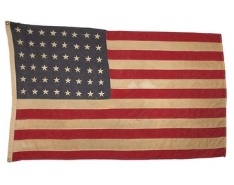 Große amerikanische Vintage-Flagge aus Baumwolle mit 48 aufgenähten Sternen