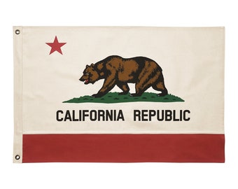 100% Cotton, Natural Canvas, California Republic State Bear Flag, Vintage Style, Made in USA