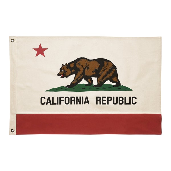 100% algodón, lona natural, bandera del oso del estado de la República de California, estilo vintage, fabricado en EE. UU.
