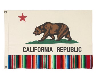 Cotton California Republic Flag with Mexican Serape Detail