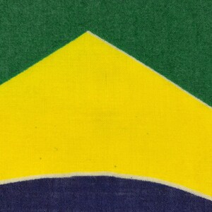 Pode incluir: Close-up da bandeira brasileira, com um fundo verde e um losango amarelo no centro. Um globo azul com estrelas brancas &eacute; vis&iacute;vel dentro do losango amarelo.