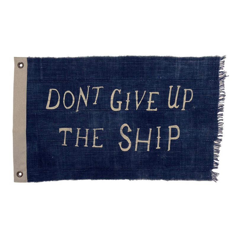 Vintage Indigo Flag, Don't Give Up the Ship, 100% Cotton image 1