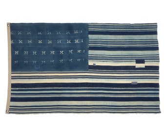 Shibori Indigo Flag made from Vintage Cotton Mudcloth