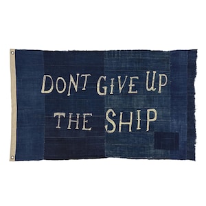 Large Patchwork Flag, Vintage Indigo, Don't Give Up the Ship, 100% Cotton