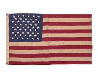 Embroidered Cotton American Flag with Vintage Style Overdye