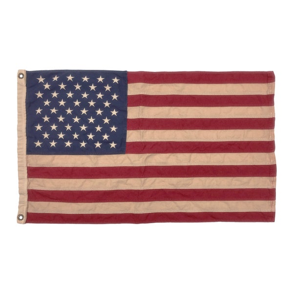 Embroidered Cotton American Flag with Vintage Style Overdye