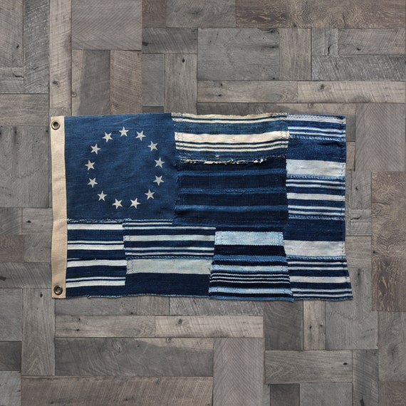 Vintage Indigo Mudcloth 100/% Cotton California Republic Bear Flag Blue Denim