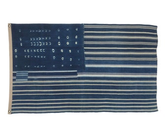 Shibori Indigo Flag made from Vintage Cotton Mudcloth