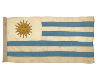 Vintage Hand-Painted Wool Flag of Uruguay