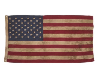 Embroidered Cotton American Flag with Vintage Style Overdye