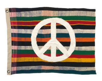 Folk Art Peace Flag with Vintage Moroccan Textile