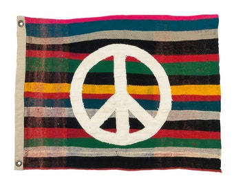 Folk Art Peace Flag with Vintage Moroccan Textile