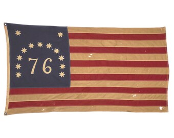 Vintage Distressed Cotton Bennington 76 American Flag with Embroidered Design