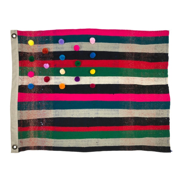 Multicolor PomPom Flag with Vintage Moroccan Textile