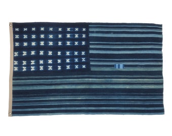 Shibori Indigo Flag made from Vintage Cotton Mudcloth