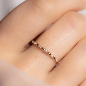 Unique Style Lab Grown Diamond Wedding Band, 14K Yellow Gold Stacking Ring, Thin Half Eternity Band, Bridesmaid Gift, Minimalist Ring