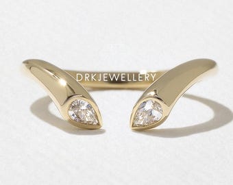 Anillo de boda con diseño de espiga y banda abierta, con diamante sintético talla pera, plata de ley 925, dos diamantes, diseño abierto, regalo para el Día de la Madre.