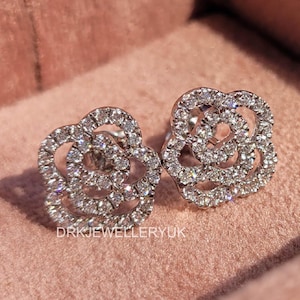 Floral Diamond Stud Earrings, 14K White Gold Flower Earrings for Women, Lab Grown Diamond Studs, Dainty Bridal Earrings, Bridesmaid Gift