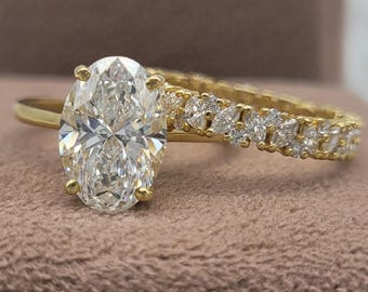 3 Ct Oval Moissanite Engagement Ring Set, Hidden Halo Bridal Set, 14K Solid Gold Wedding Ring Set, Unique Promise Ring