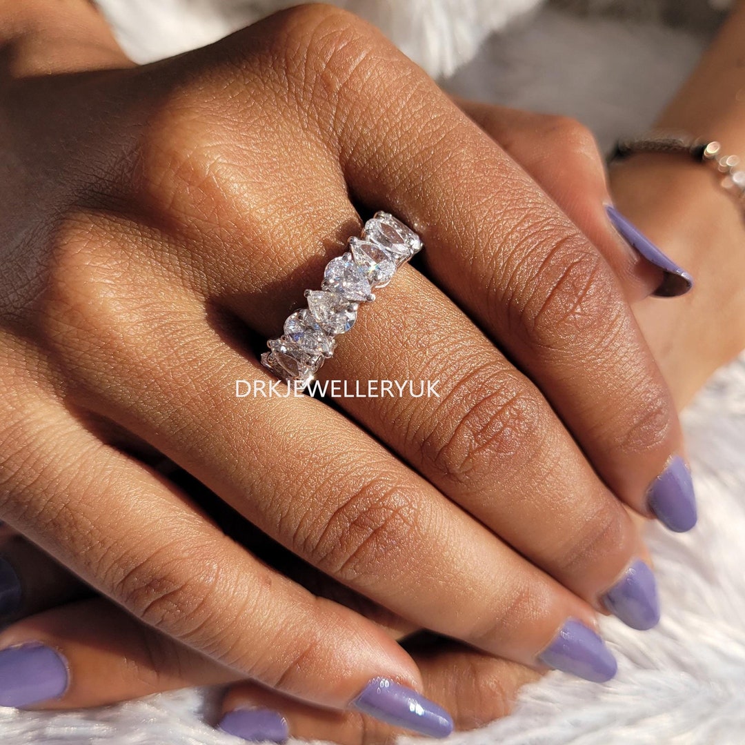 7 TCW Pear Cut Moissanite Full Eternity Band, 14K White Gold Stackable ...