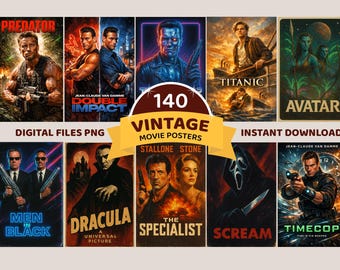 140 Vintage Movie Posters | Classic Retro Film Prints (Digital Download)