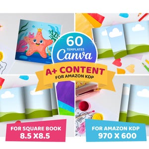 Mockup di libro quadrato Canva 8,5x8,5 pollici / Modello di libro modificabile / Amazon KDP / Contenuto A+